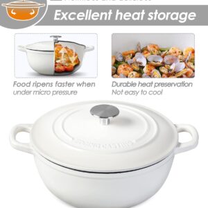 EDGING CASTING Cast Iron Dutch Ovens With Lid Dual Handle Enameled Dutch Oven, 3.5 Quart, White