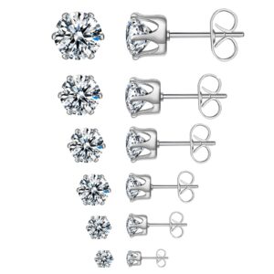 Stud Earrings Set,Clear Cubic Zirconia 316L Stainless Steel Earrings for Women for Men