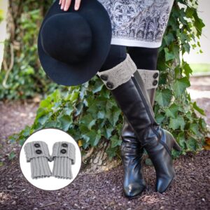 PHOGARY 3 Pairs Winter Warm Boot Cuffs for Women, Crochet Knitted Boot Socks for Girls Short Leg Warmers Boot Topper Socks Leg Cuffs Boot Warmers Gift (Black+Beige+Grey)