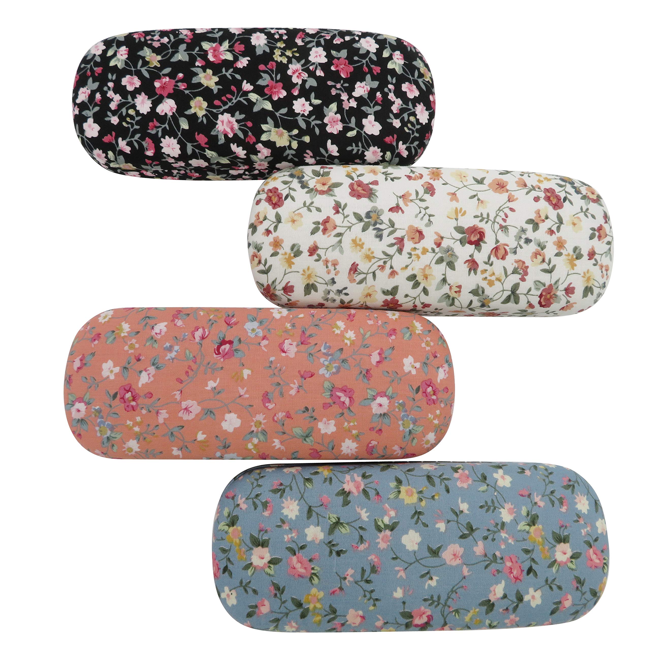 DODOGA 4 Pieces Spectacle Case Portable Hard Shell Eyeglasses Case Flower Fabric Covered Spectacles Box Eyewear Protector Box