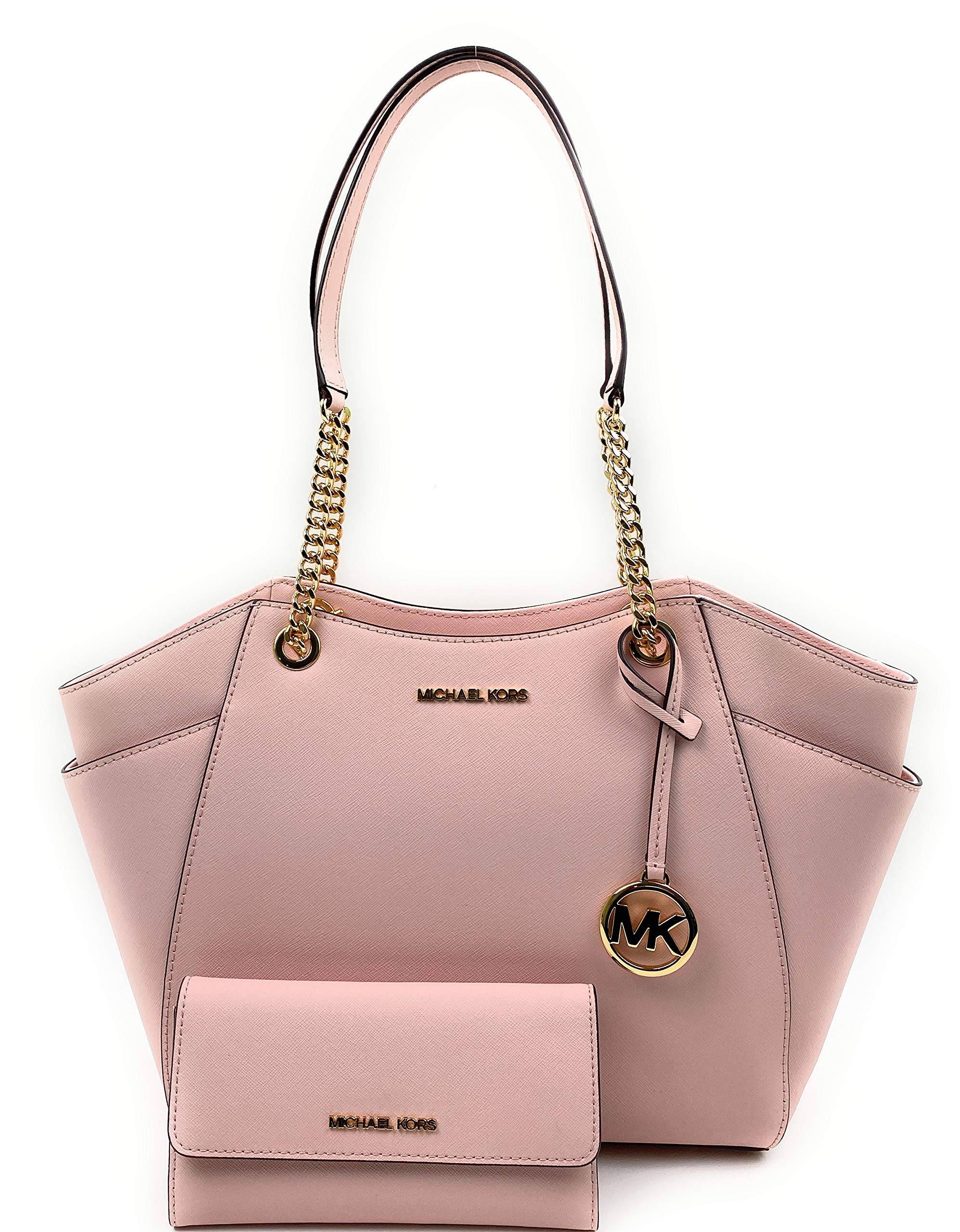 Michael Kors Jet Set Travel Large Chain Shoulder Tote bundled with Michael Kors Jet Set Travel Trifold Wallet (Powder Blush)