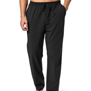 Pudolla Men's Cotton Yoga Sweatpants Athletic Lounge Pants Open Bottom Casual Jersey Pants for Men with Pockets (Black X-Large)