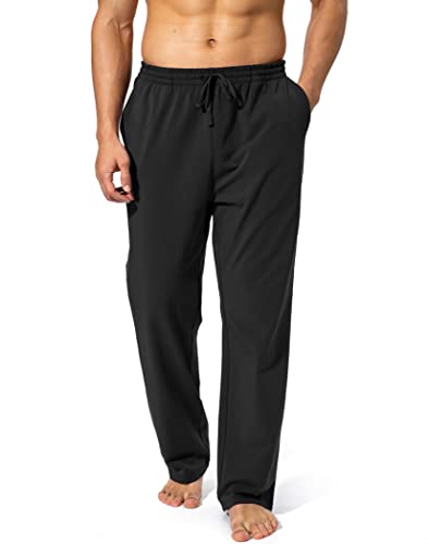 Pudolla Men's Cotton Yoga Sweatpants Athletic Lounge Pants Open Bottom Casual Jersey Pants for Men with Pockets (Black X-Large)