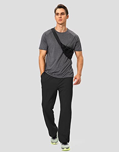 Pudolla Men's Cotton Yoga Sweatpants Athletic Lounge Pants Open Bottom Casual Jersey Pants for Men with Pockets (Black X-Large)