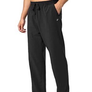 Pudolla Men's Cotton Yoga Sweatpants Athletic Lounge Pants Open Bottom Casual Jersey Pants for Men with Pockets (Black X-Large)