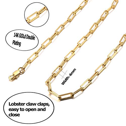 FIBO STEEL 3Pcs 14K Gold Plated Paperclip Chain Necklaces for Women Men Link Chain Necklace with Paperclip 18 Inches