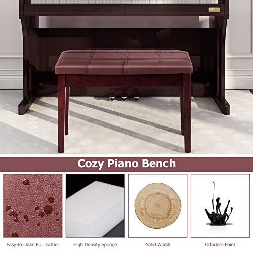 GOFLAME Piano Bench with Padded Cushion and Music Storage, Comfortable Double Duet Seat with PU Leather and Wooden Legs, Perfect for Professional or Home Use (Brown)