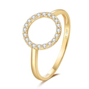 fancime 14k solid yellow gold genuine diamond open circle statement ring 0.125cttw fine jewelry for women teens, size 7