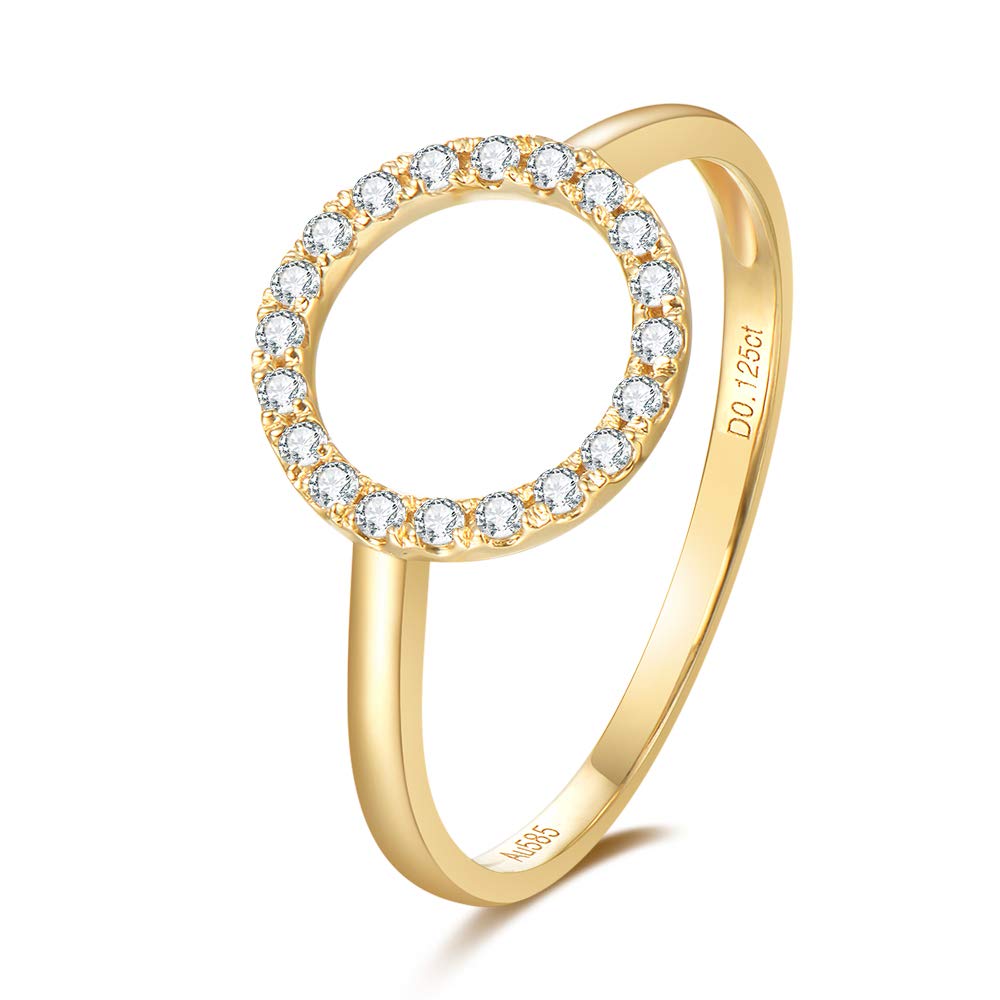 FANCIME 14K Solid Yellow Gold Genuine Diamond Open Circle Statement Ring 0.125CTTW Fine Jewelry For Women Teens, SIZE 7