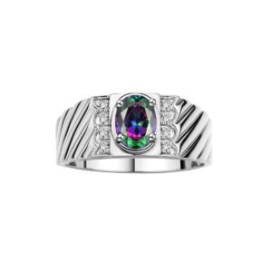 Rylos Sterling Silver Classic 8X6MM Oval Alexandrite Gemstone & Sparkling Diamond Ring - Birthstone Jewelry for Men -Size 11