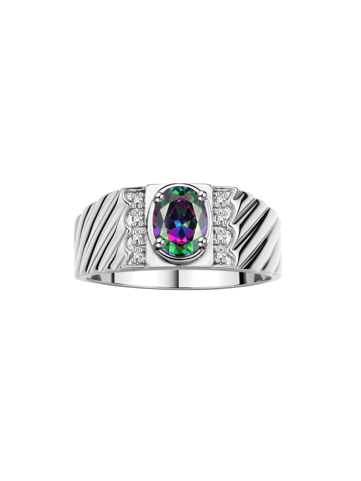 Rylos Sterling Silver Classic 8X6MM Oval Alexandrite Gemstone & Sparkling Diamond Ring - Birthstone Jewelry for Men -Size 11