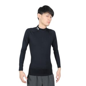 under armour men's heatgear armour mock long sleeve t-shirt, black (001)/white, small