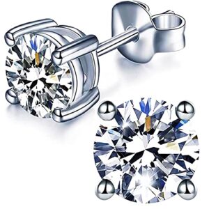 YODEWA Moissanite Stud Earrings for Women 925 Sterling Silver Hypoallergenic Flat Back 1 Pair DEF Color Lab Created Brilliant Round Moissanite Diamond Earrings (Silver 2CT)