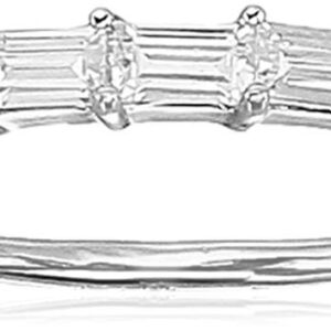 Amazon Essentials Rhodium Over Sterling Silver Cubic Zirconia Three-Stone Stackable Ring, Size 7 (previously Amazon Collection)