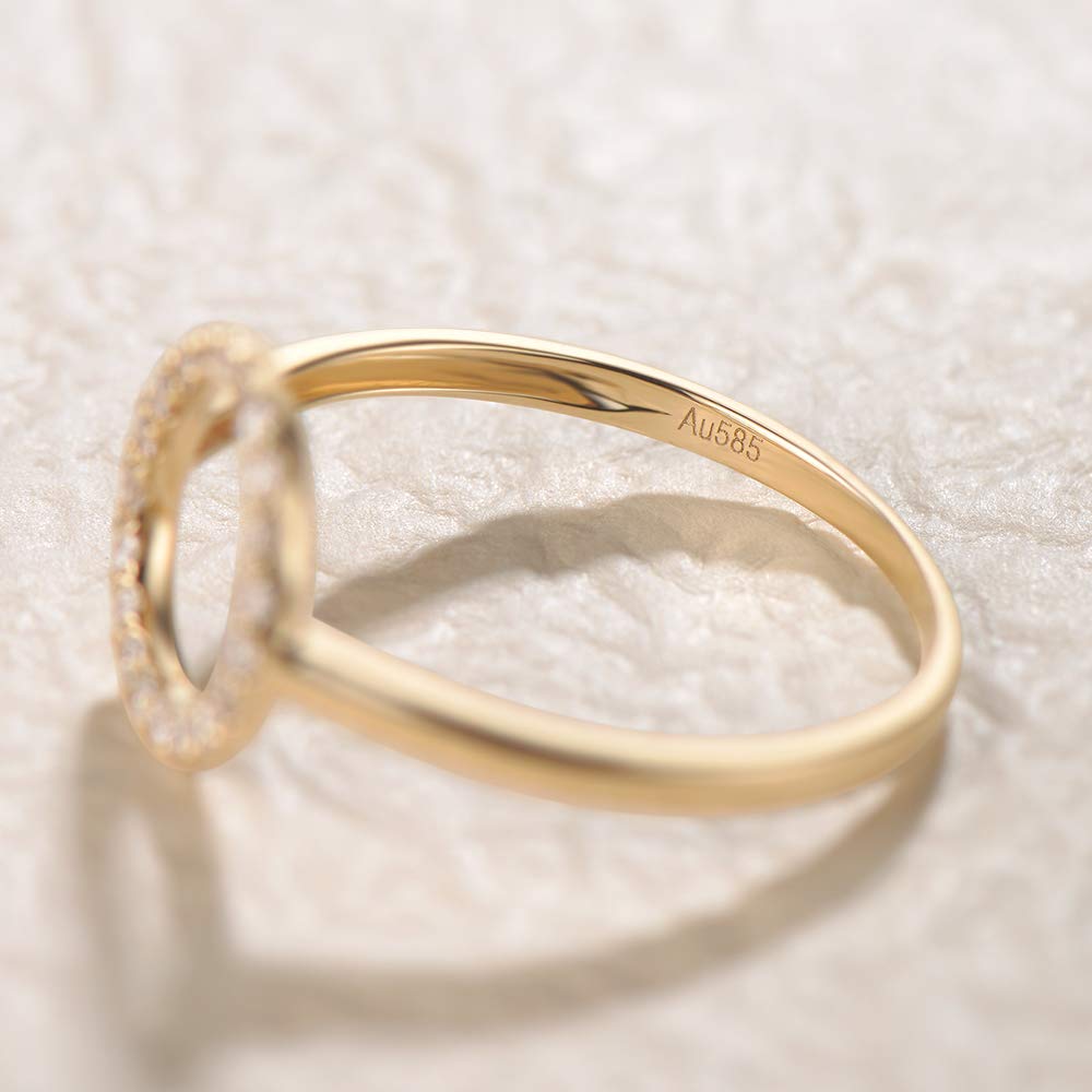 FANCIME 14K Solid Yellow Gold Genuine Diamond Open Circle Statement Ring 0.125CTTW Fine Jewelry For Women Teens, SIZE 7