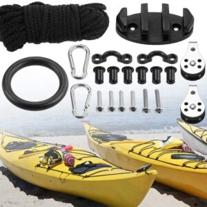 ISURE MARINE Kayak Canoe Anchor Trolley Kit Eyes Wellnuts Screws Kayak Accessories Zig Zag Cleat Rigging Ring Pulleys DIY Boat 30 Feet Rope