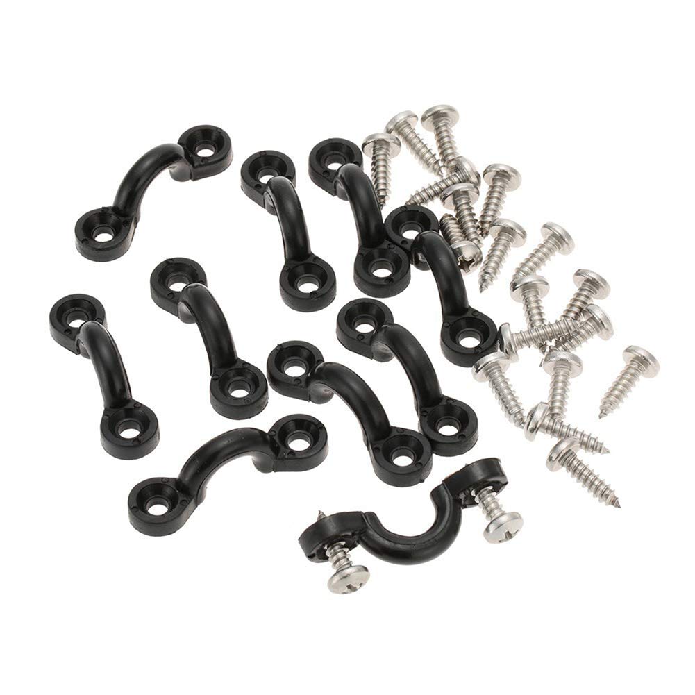 luzen 10Pcs Nylon Bungee Deck Loops Tie Down Pad Eye with 20 Screws C Type Kayak Handle Buckle Kayak Eyelets Hardware Accessories for Boat Kayak Deck Rigging Kit, Black