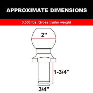 ATRLY2019D Torin Trailer Hitch Ball, 2 Inch Diameter, 1.75 Ton (3,500 lbs), 3/4 x 1-3/4-Inch Shank