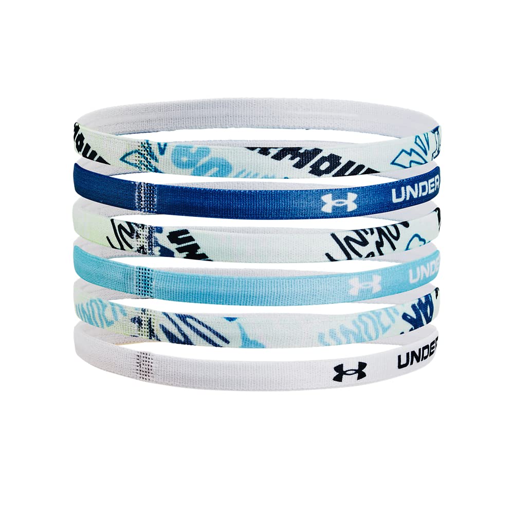 Under Armour Girls' Graphic Headbands 6-Pack, Blue Flannel (597)/White, One Size Fits All