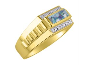 rylos exotic mosaic opal designer style ring set in yellow gold plated silver size 10