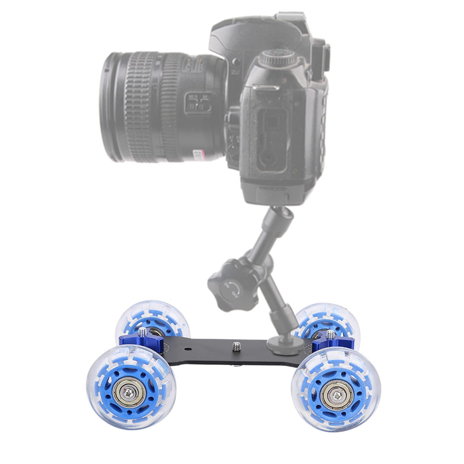 Mini Camera Dolly Roller, Camera Dolly Wheel for DSLR, Multifunctional Adjustable Desktop Camera Slider Car with 10KG Load & Precise Scale, for Video Camcorders, 1/4 Screws & Low Noise