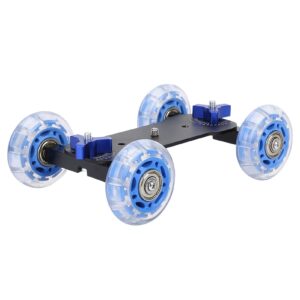 mini camera dolly roller, camera dolly wheel for dslr, multifunctional adjustable desktop camera slider car with 10kg load & precise scale, for video camcorders, 1/4 screws & low noise