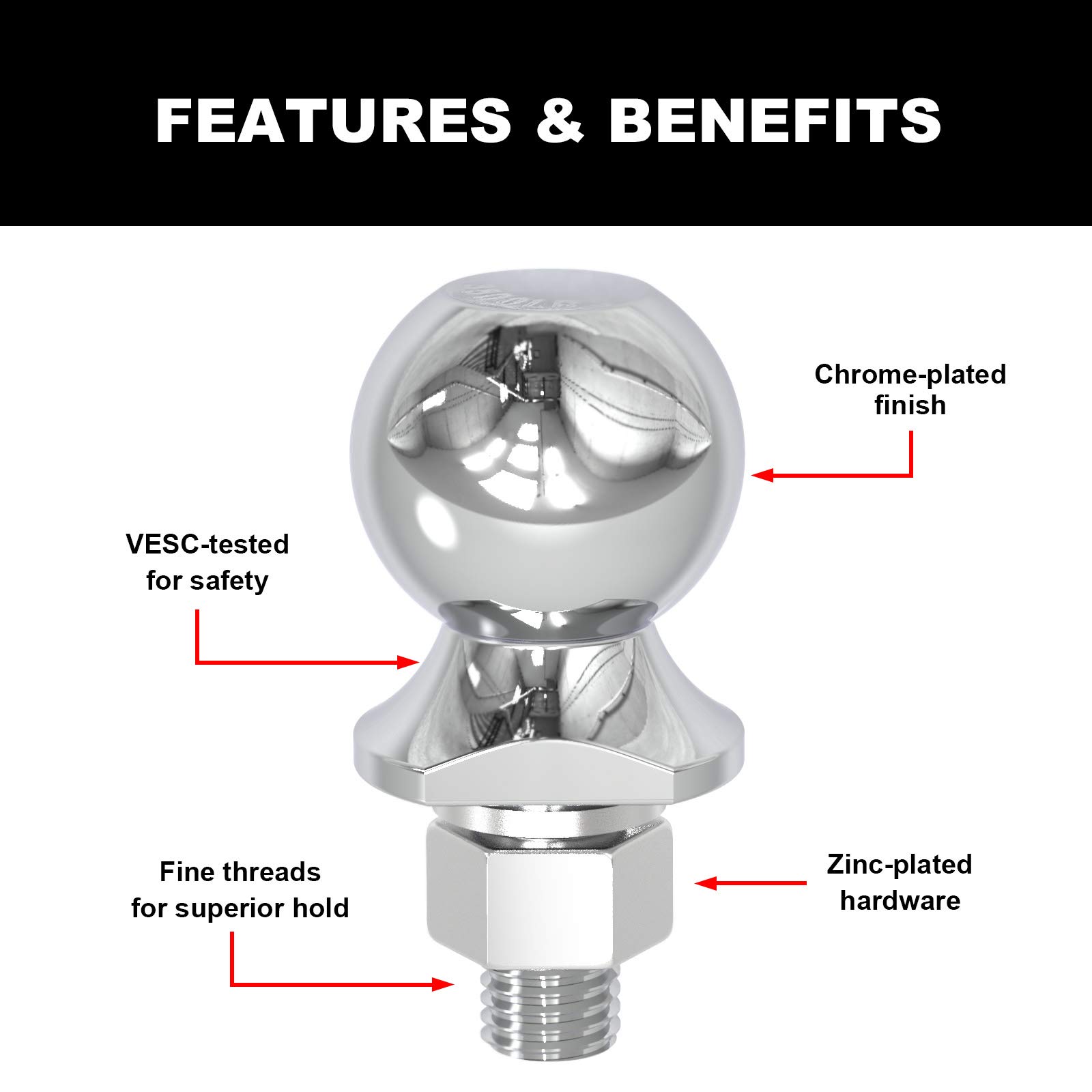 ATRLY2019D Torin Trailer Hitch Ball, 2 Inch Diameter, 1.75 Ton (3,500 lbs), 3/4 x 1-3/4-Inch Shank