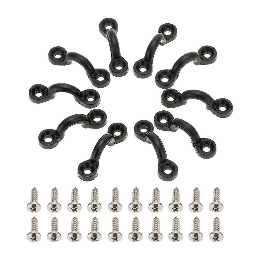 luzen 10Pcs Nylon Bungee Deck Loops Tie Down Pad Eye with 20 Screws C Type Kayak Handle Buckle Kayak Eyelets Hardware Accessories for Boat Kayak Deck Rigging Kit, Black