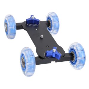 Mini Camera Dolly Roller, Camera Dolly Wheel for DSLR, Multifunctional Adjustable Desktop Camera Slider Car with 10KG Load & Precise Scale, for Video Camcorders, 1/4 Screws & Low Noise