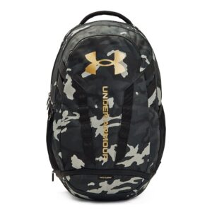 under armour unisex-adult hustle 5.0 backpack , black (007)/metallic gold , one size fits all