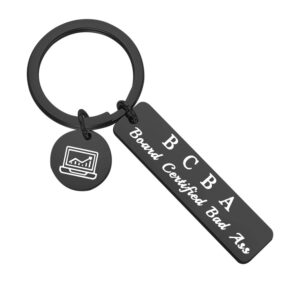 fotap behavior analyst gift bcba gift aba gift board certified bad ass keychain behavior therapy gift (black bcba keychain)