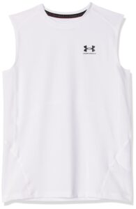 under armour boys heatgear armour sleeveless t-shirt, white (100)/black, medium