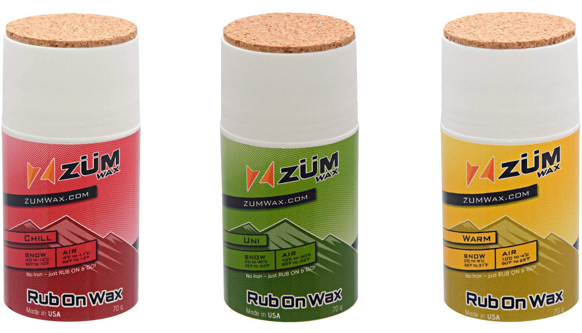 ZUMWax RUB ON Hydrocarbon Ski/Snowboard/Nordic/Cross-Country Waxes - 70 Gram Bundle