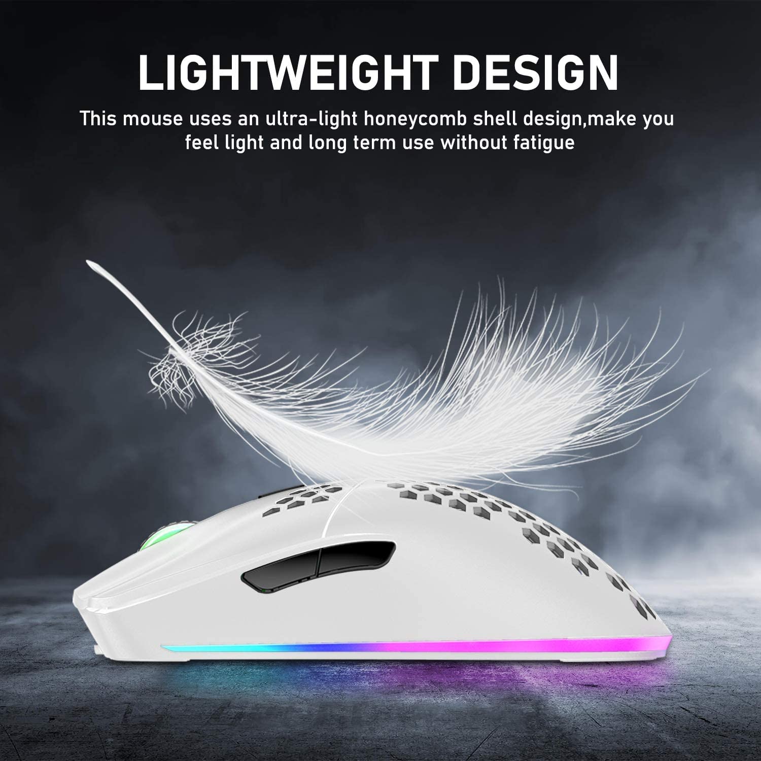 LexonElec Wireless Gaming Mouse,Ultra-Lightweight Honeycomb Shell Mice with 2.4G Wireless Rechargeable,Multi RGB Backlit,7 Buttons,3200DPI,Ergonomic Optical Sensor for PC,Xbox,PS4 Gamers(White)