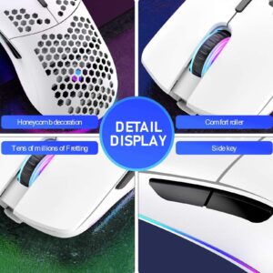 LexonElec Wireless Gaming Mouse,Ultra-Lightweight Honeycomb Shell Mice with 2.4G Wireless Rechargeable,Multi RGB Backlit,7 Buttons,3200DPI,Ergonomic Optical Sensor for PC,Xbox,PS4 Gamers(White)