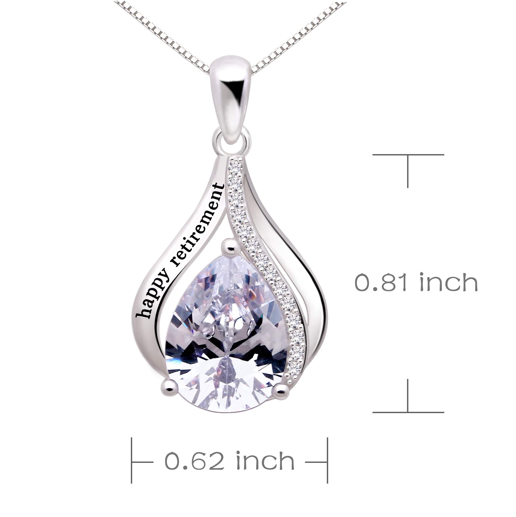 ALOV Jewelry Sterling Silver happy retirement Cubic Zirconia Pendant Necklace