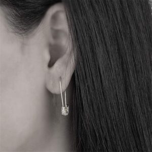 Cute CZ Safety Pin Cartilage Sterling Silver Hoop Earrings for Women Dainty Cubic Zirconia Dangle Drop Hypoallergenic Stud Post Pave Crystal Huggie Fashion Hoops Jewelry 30mm (Silver)