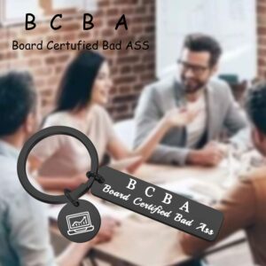 FOTAP Behavior Analyst Gift BCBA Gift ABA Gift Board Certified Bad Ass Keychain Behavior Therapy Gift (Black BCBA Keychain)