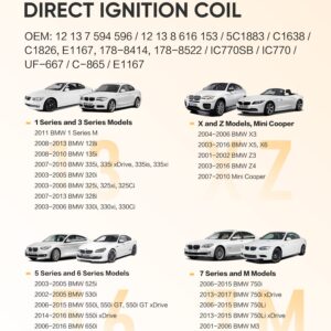 POCYBER Ignition Coil Pack Set of 6 for BMW Compatible with BMW 325i 325Ci 328i 330Ci 335i 525i 528i 530i 535i 545i X3 X5 M5 M6 Z4 Mini & more, Replaces OE# 12138616153