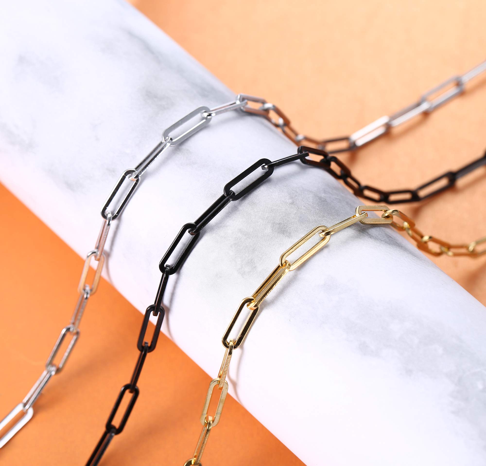 FIBO STEEL 3Pcs 14K Gold Plated Paperclip Chain Necklaces for Women Men Link Chain Necklace with Paperclip 18 Inches