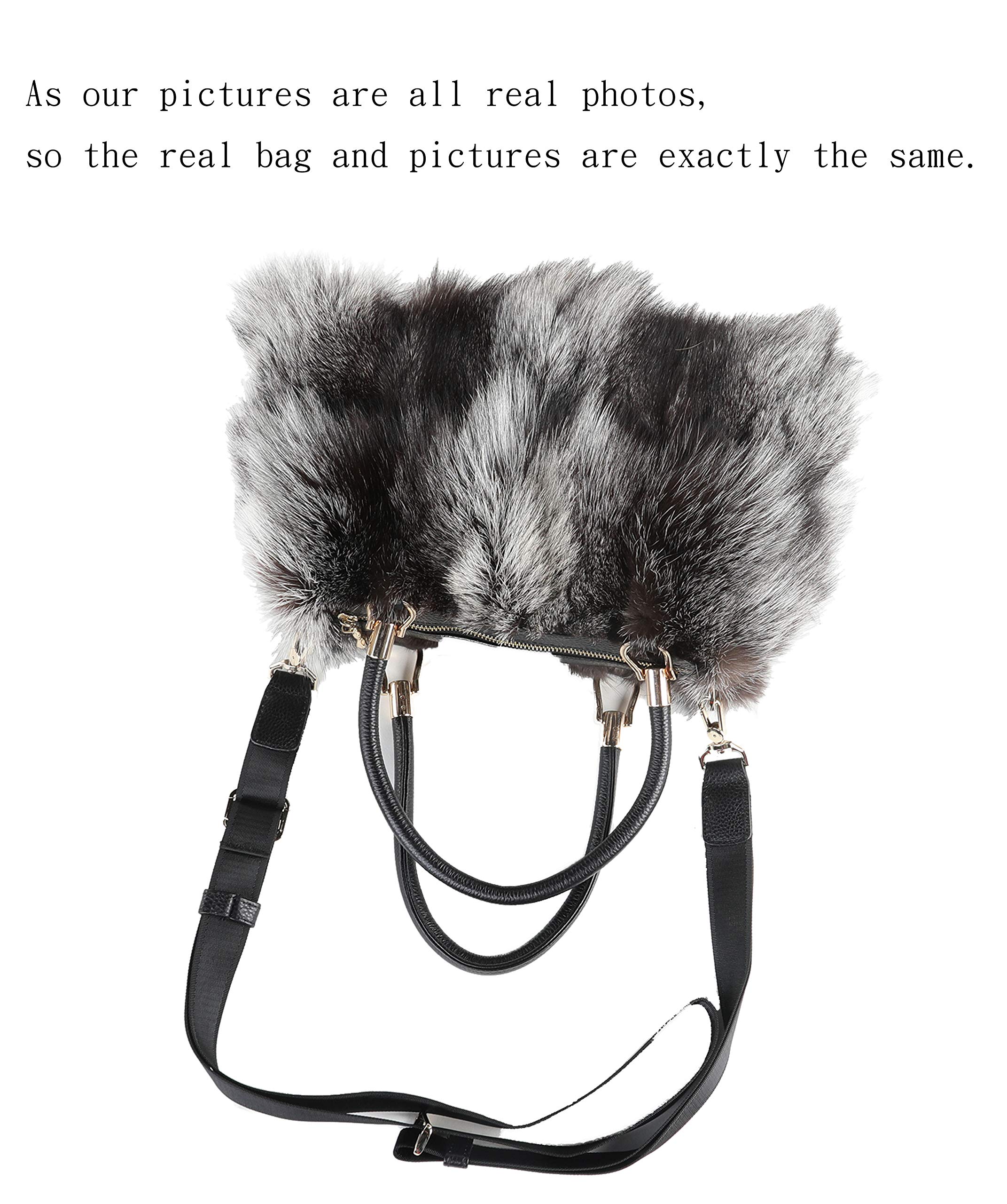 Fur Story Women's Fox Fur Chain Bag Fuzzy Shoulder Handbag for Women Big Fluffy Tote Cute Purses Black Bag