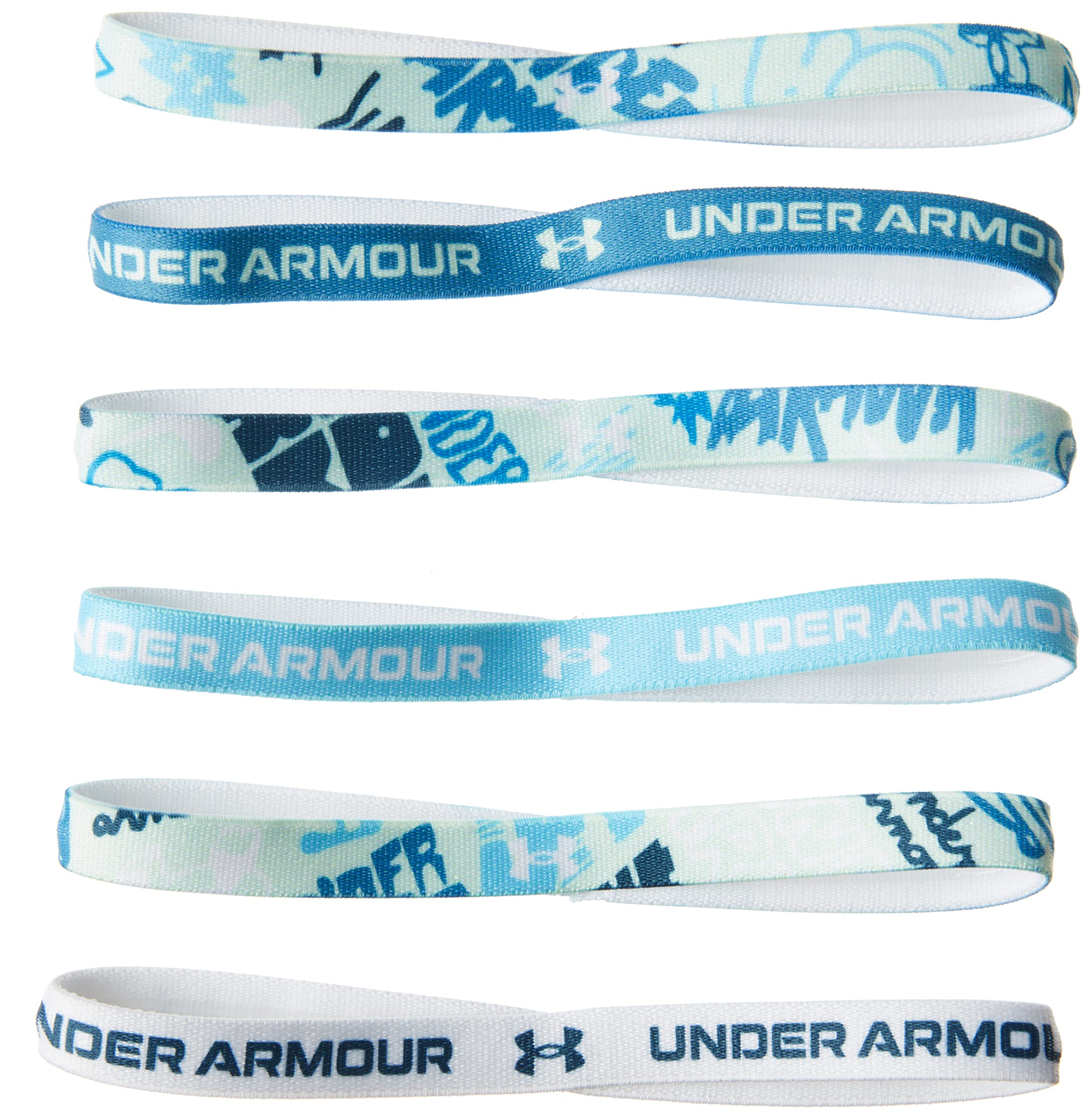 Under Armour Girls' Graphic Headbands 6-Pack, Blue Flannel (597)/White, One Size Fits All