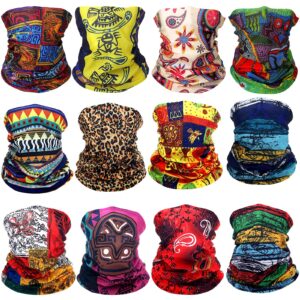 Syhood 12 Pcs African Neck Gaiter Bandanas for Women Head Wrap Boho Balaclava Coverings Print Face Scarf Multi Color Medium