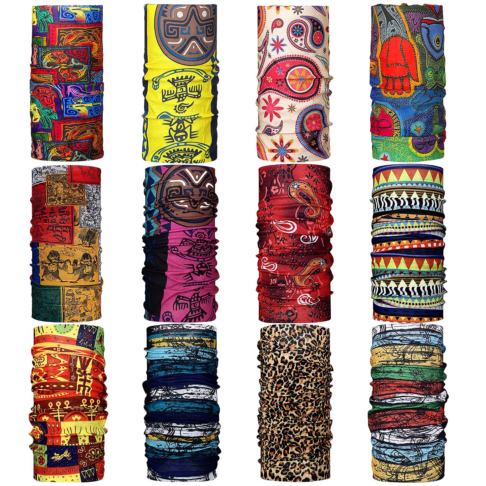 Syhood 12 Pcs African Neck Gaiter Bandanas for Women Head Wrap Boho Balaclava Coverings Print Face Scarf Multi Color Medium