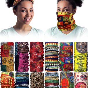 Syhood 12 Pcs African Neck Gaiter Bandanas for Women Head Wrap Boho Balaclava Coverings Print Face Scarf Multi Color Medium