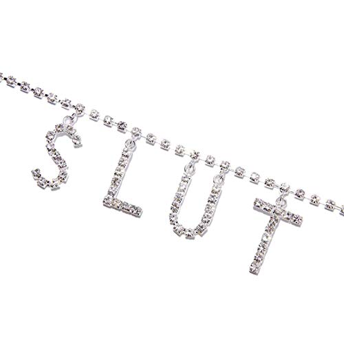 Rhinestone Letter Belly Chain Body Jewelry Metal Waist Chain Belt Lower Back Chain Crystal Body Chain for Women (Color 2)