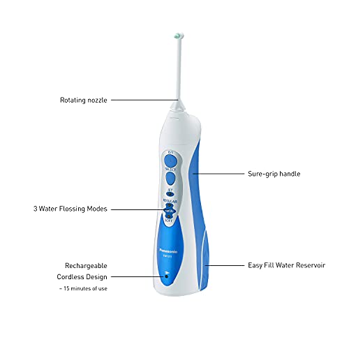 Panasonic Professional Water Flosser for Braces, 2-in-1 Cordless, Portable Oral Irrigator with Jet Nozzle & Tuft Brush, EW1213A, White