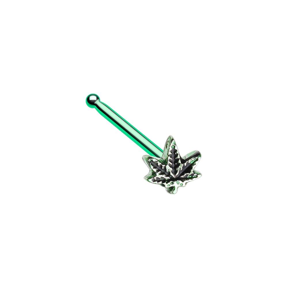 Pierced Owl 20G Stainless Steel Pot Leaf Nose Bone Stud (Green)