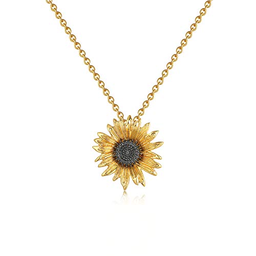 luomart Flower Edelweiss Pendant Necklace&Earrings,Sunflower Daisy Necklaces Jewelry Gift for Women (Sunflower Black Stamen)