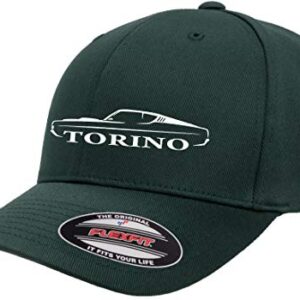 1968 1969 Ford Torino Fastback Outline Design Flexfit 6277 Athletic Baseball Fitted Hat Cap Forest S/M